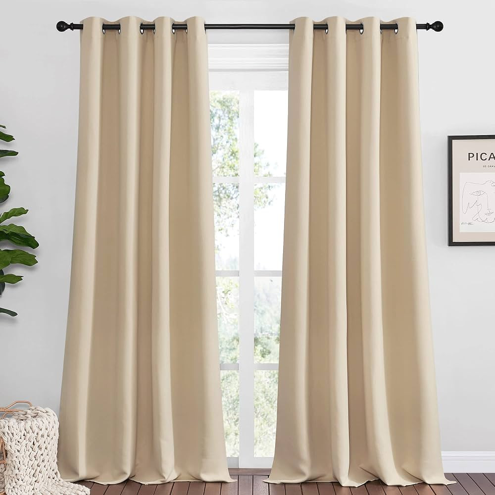NICETOWN Bedroom Room Darkening Curtains - Triple Weave Microfiber Grommet Top Thermal Insulated Sol | Amazon (US)