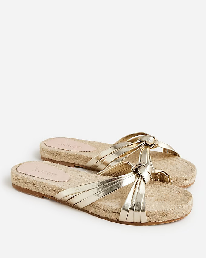 Made-in-Spain knotted espadrille slides in metallic leather | J. Crew US
