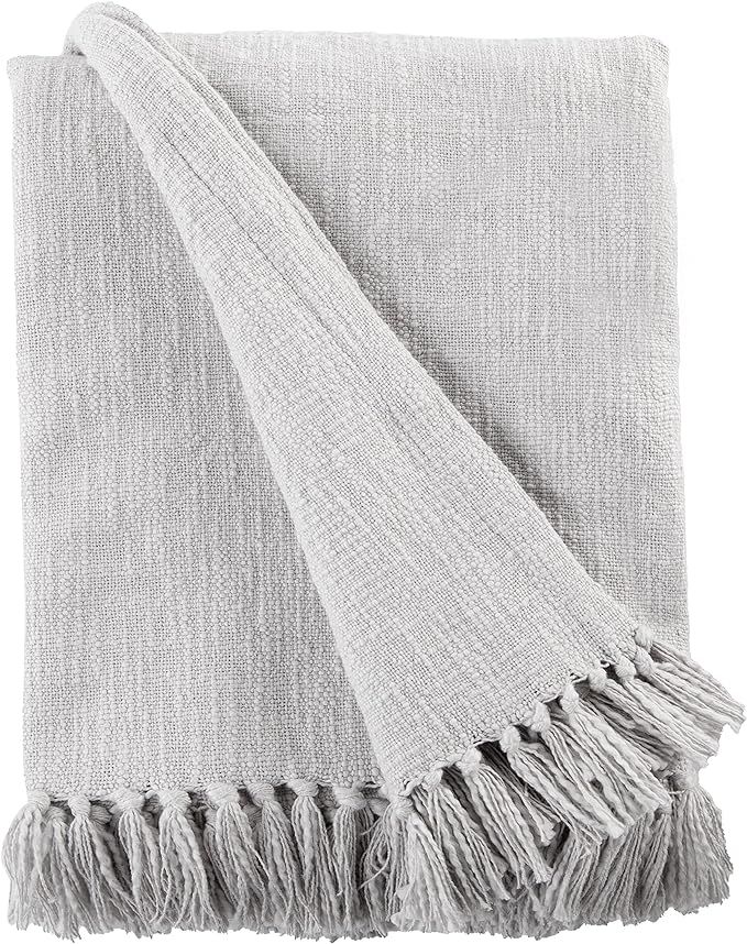 Sticky Toffee Gray Woven Cotton Throw Blanket with Fringe, Textured Throw Blankets, Thick and Dur... | Amazon (US)