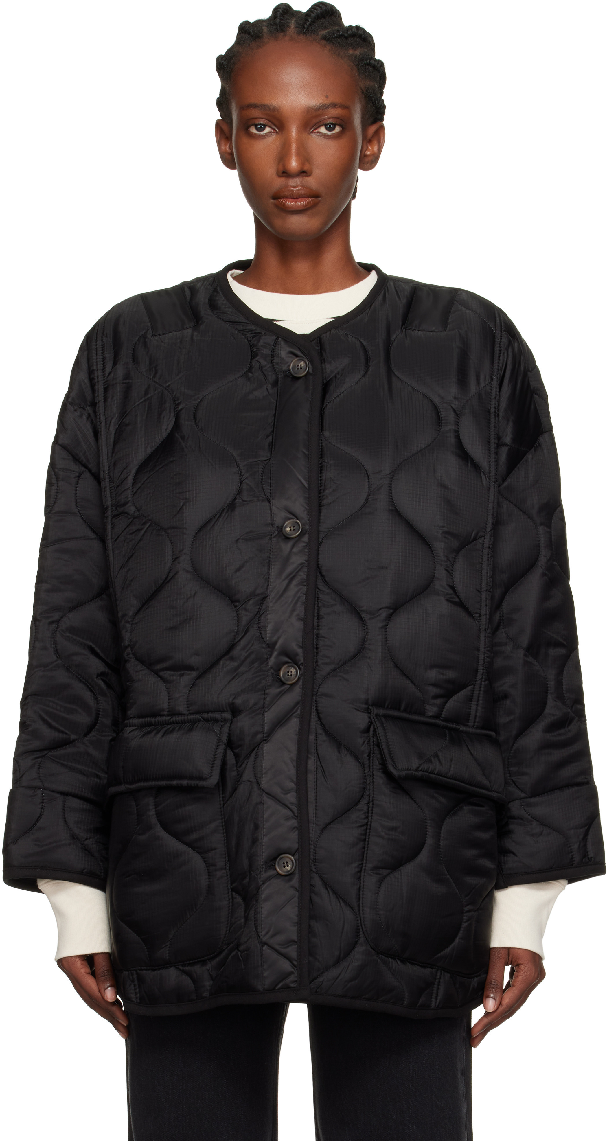 The Frankie Shop Black Teddy Quilted Jacket | SSENSE