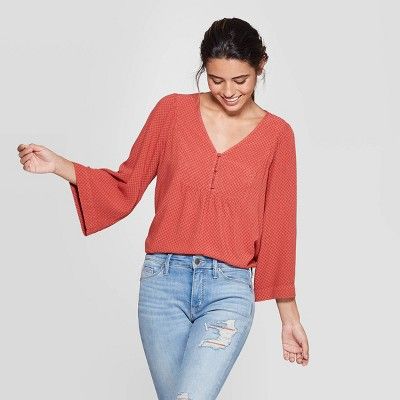 Women's Long Sleeve V-Neck Peasant Top - Universal Thread™ Rust | Target