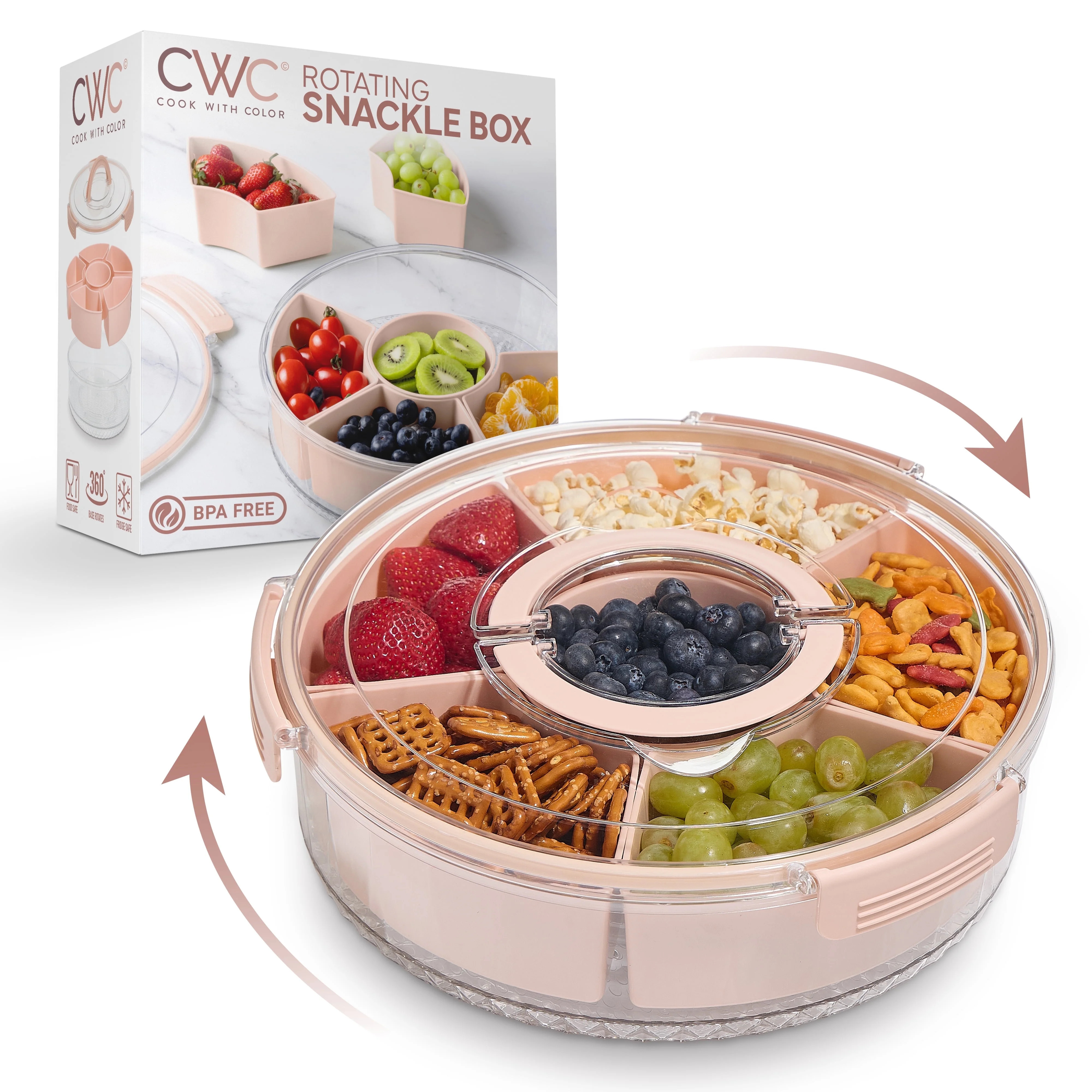 COOK WITH COLOR Round Snackle Box – 6-Compartment Serving Tray with Lid and Handle, Pink – Ki... | Walmart (US)