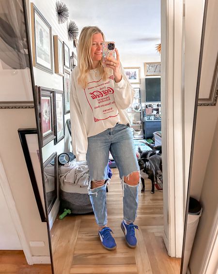 Loving this blue and white with red look! Would be a great holiday outfit for when it’s cooler. 

top xl
jeans 12 regular
shoes 8



#LTKFindsUnder50 #LTKOver40 #LTKStyleTip