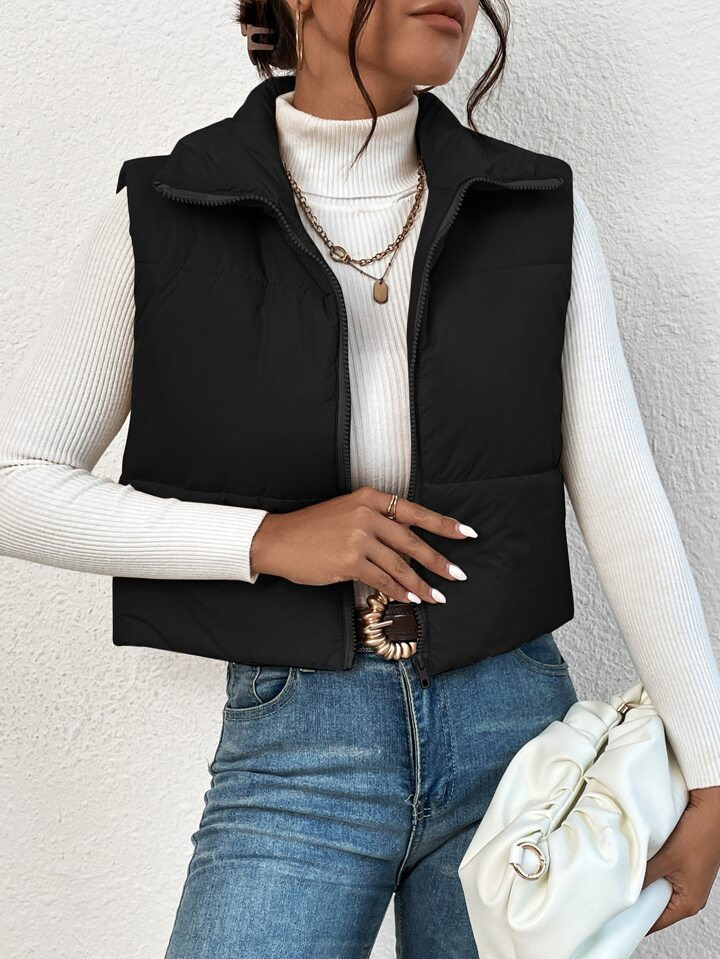 SHEIN Essnce Zip Up Sleeveless Puffer Coat | SHEIN