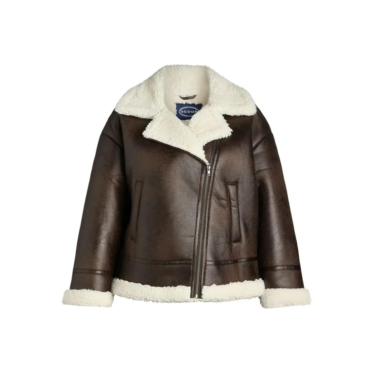 Scoop Women's Plus Faux Leather Moto Jacket with Faux Fur Lining, Sizes 1X-4X | Walmart (US)