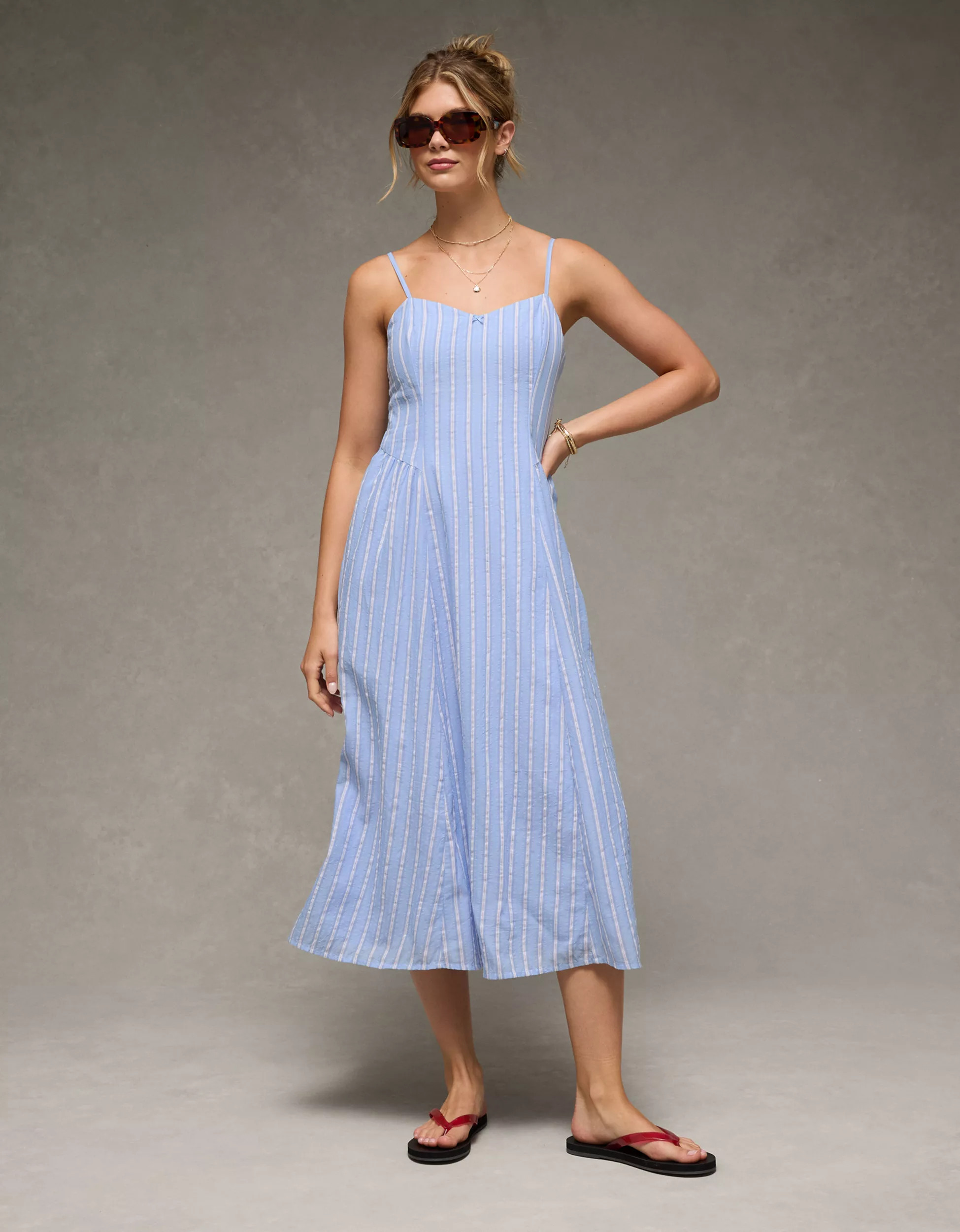 AE Sweetheart Drop Waist Midi Dress | American Eagle Outfitters (US & CA)