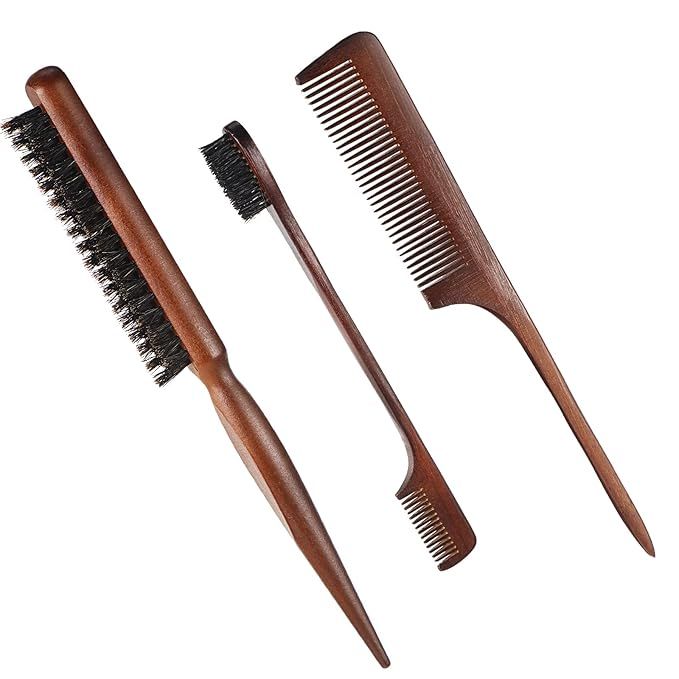 3 Pcs Slick Back Hair Brush Set Bristle Hair Brush Edge Control Brush Teasing Comb for Women Baby... | Amazon (US)
