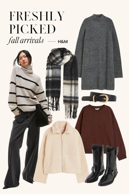 H&M fall arrivals // sweater dress, striped sweater, Teddy jacket, Teddy coat, cowboy boots, fall outfit, H&M outfit 

#LTKSeasonal #LTKshoecrush #LTKfindsunder50