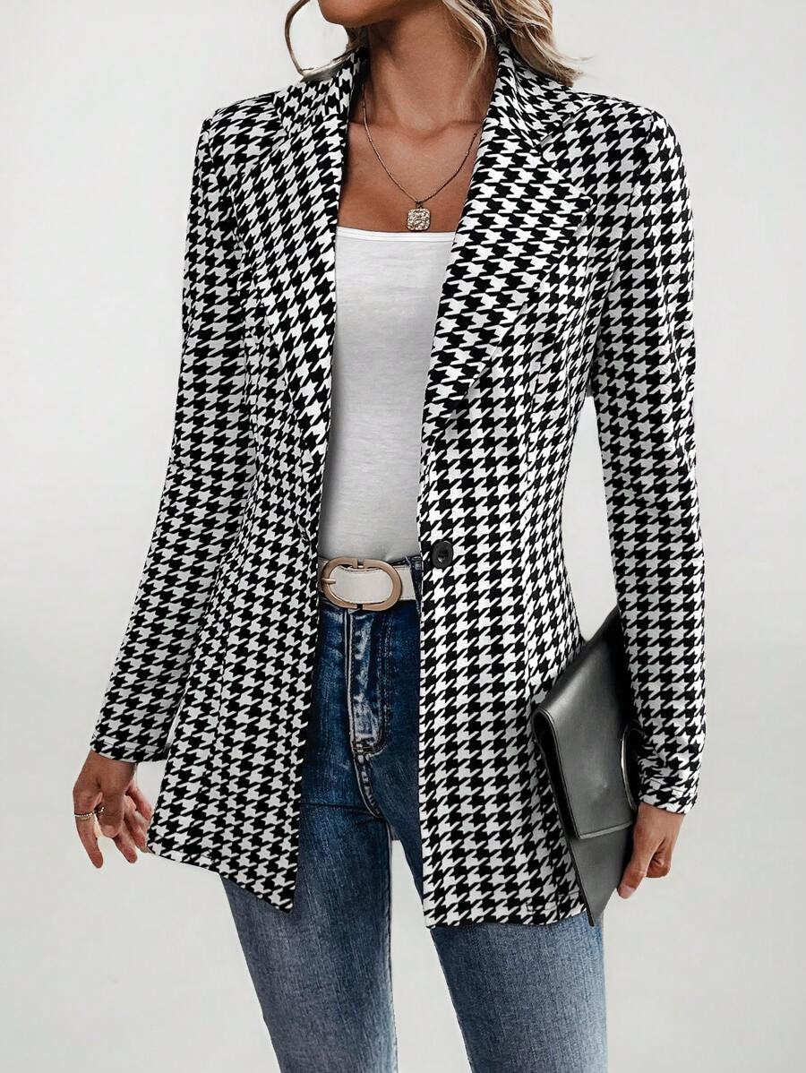 SHEIN Tall Women's Houndstooth Check Waist Slimming Blazer Jacket | SHEIN