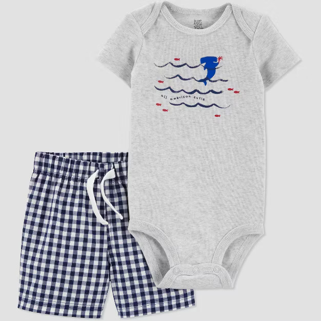 Baby Boys' Gingham Shark Print 2pc Top & Bottom Set - Just One You® made by carter's Gray | Target