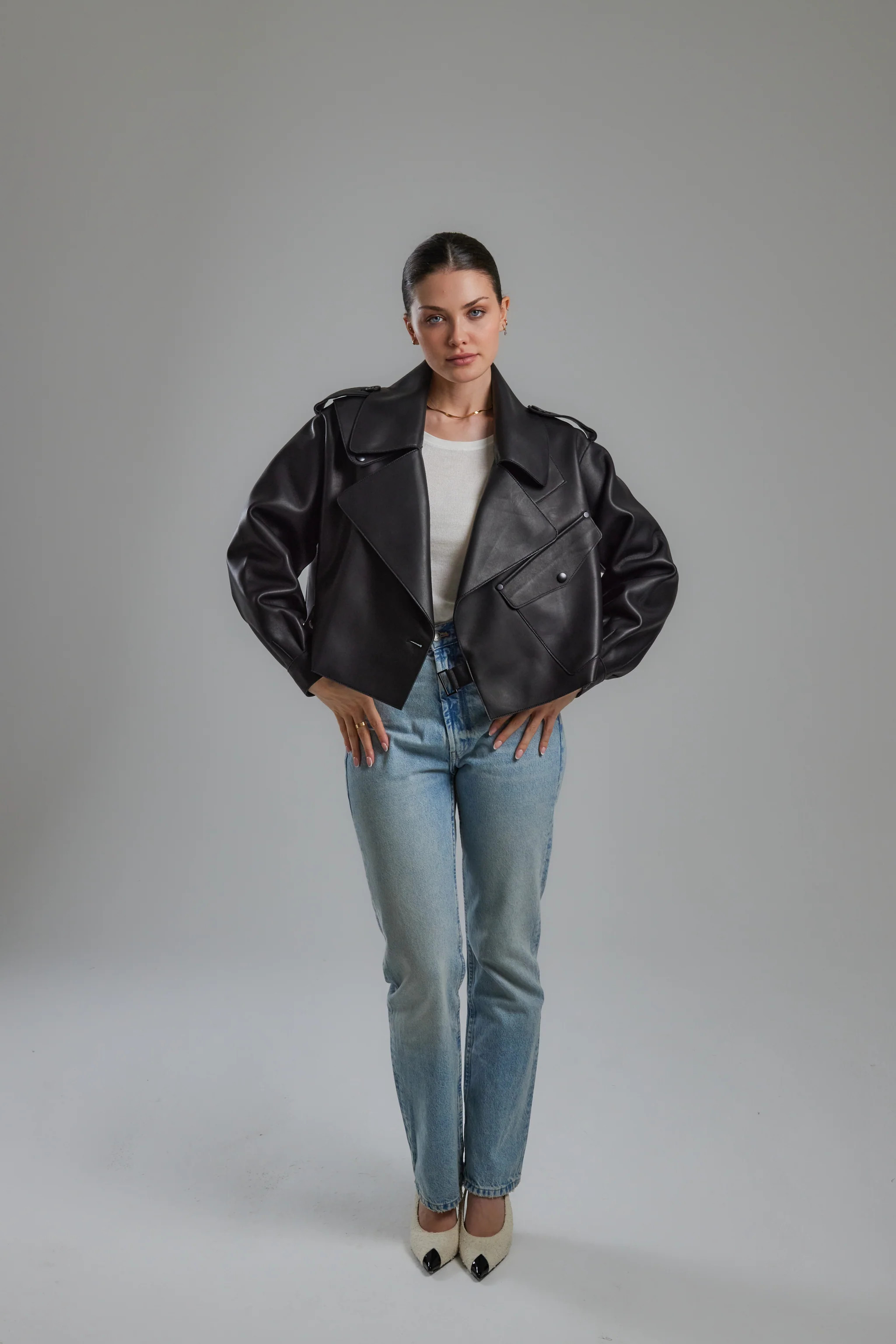 Black Oversized Leather Jacket | DE SAVARY LONDON