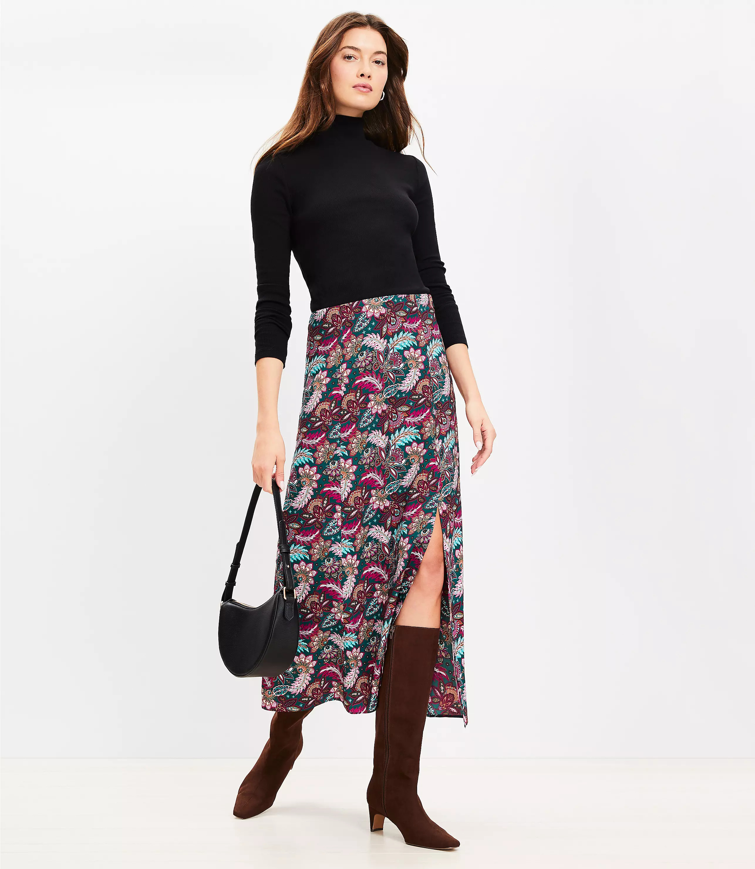 Paisley Side Slit Midi Skirt | LOFT