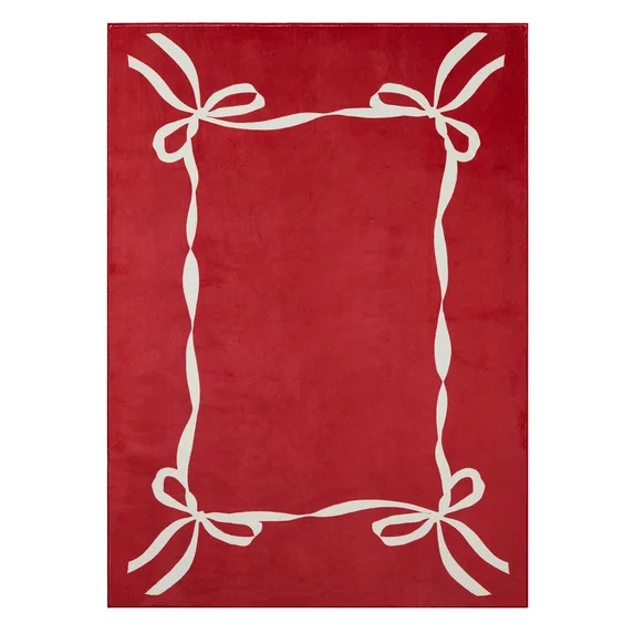 My Texas House Red/White Ribbon Faux Fur Washable Indoor Area Rug, 5' x 7' | Walmart (US)