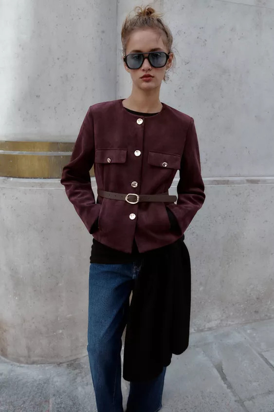 FAUX SUEDE BELTED BLAZER | Zara US