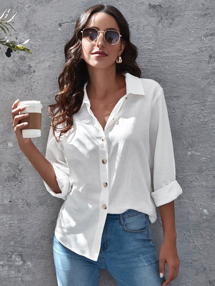 Button Up Solid Blouse | SHEIN