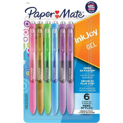 Paper Mate Ink Joy 6pk Gel Pens 0.7mm Medium Tip Assorted Colors: Retractable, Quick Drying, Rubber Grip, Multicolored Ink | Target