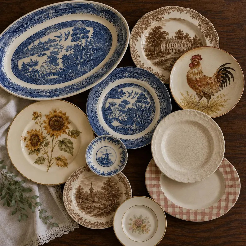 Mismatched Vintage China Plates | Pick Your Style | Customizable | Blue White Transferware, Cotta... | Etsy (Global)