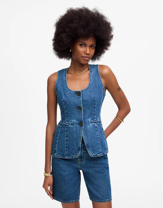 Denim Scoopneck Cutaway Vest in Dowe Wash | Madewell | Madewell