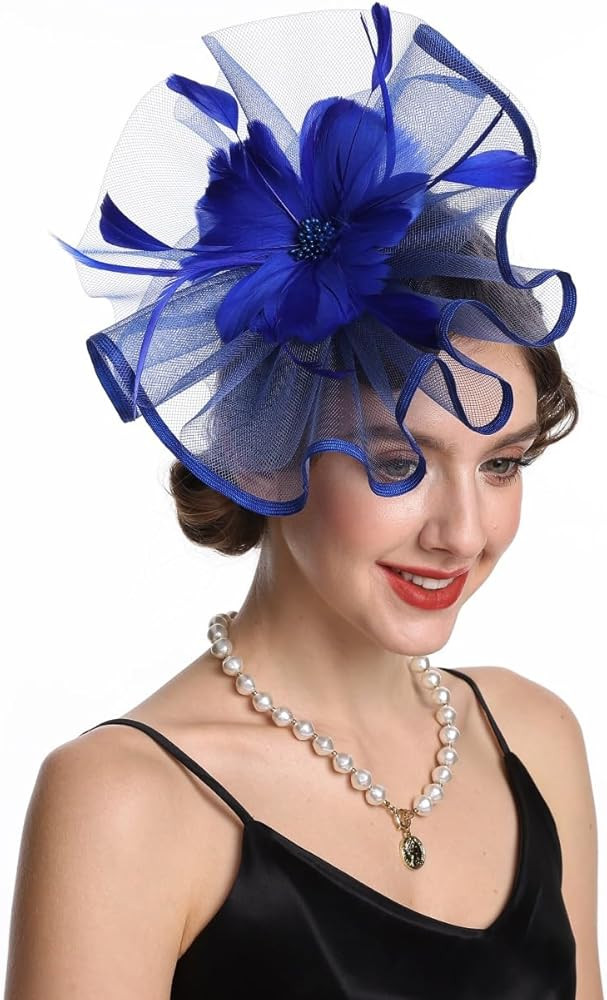 SAFERIN Fascinator for Women Hair Clip Hat Bowler Feather Flower Veil Wedding Party Hat Tea Hat | Amazon (US)