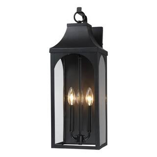 pasentel 22 in. Black 3-Light Large Outdoor Wall Lights With Clear Glass, Wall Sconce for Porch, ... | The Home Depot