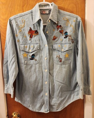 Vintage Women’s Amrav Denim Long Sleeve Embroidered Western Cowgirl Shirt Small | eBay US