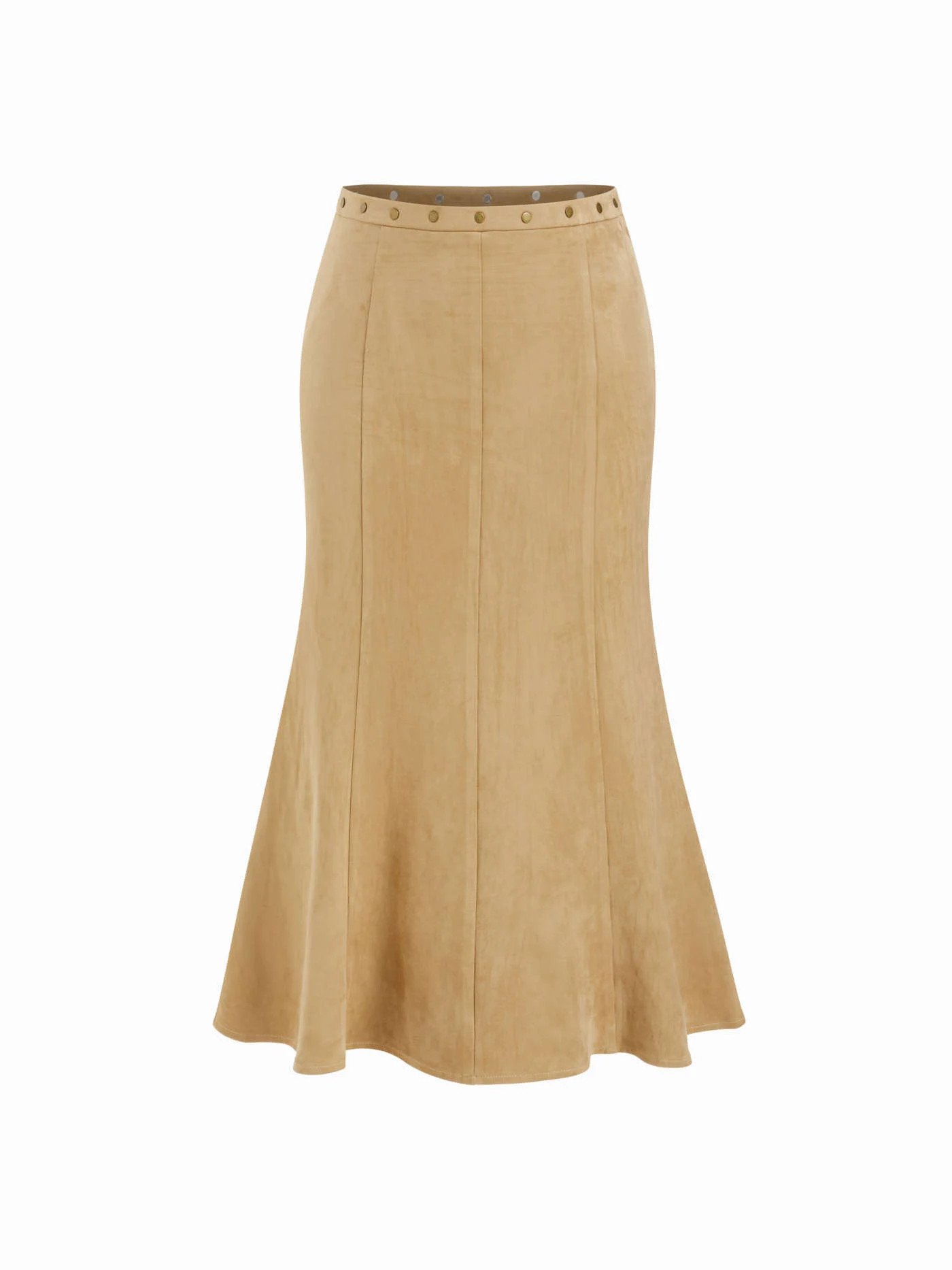 Suede Mid Rise Metal Detail Mermaid Midi Skirt | Cider