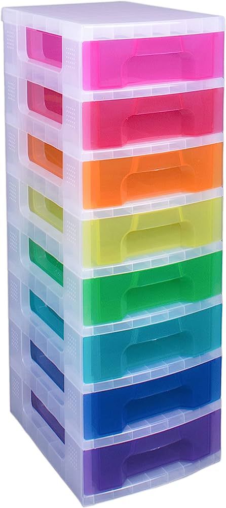 Really Useful Plastic Storage Box Storage Tower 8x7 Litre Clear Frame with Rainbow Drawers | Amazon (US)