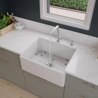 ALFI BRAND Smooth Farmhouse Apron Fireclay 26 in. Single Basin Kitchen Sink in White AB505-W - Th... | The Home Depot