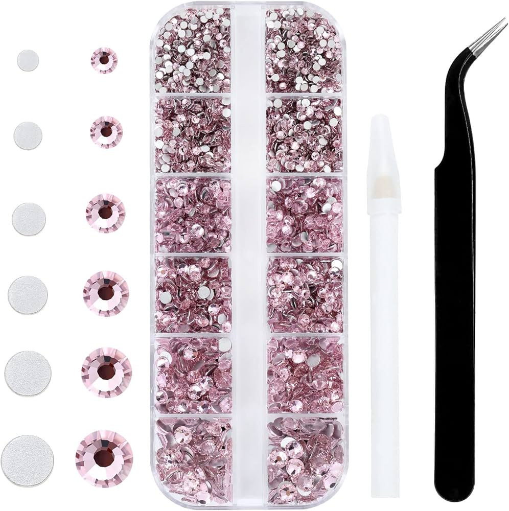 4240Pcs Flatback Pink Rhinestones Glass Crystal Gemstones for Nail Art Jewels Makeup Shiny Round ... | Amazon (US)
