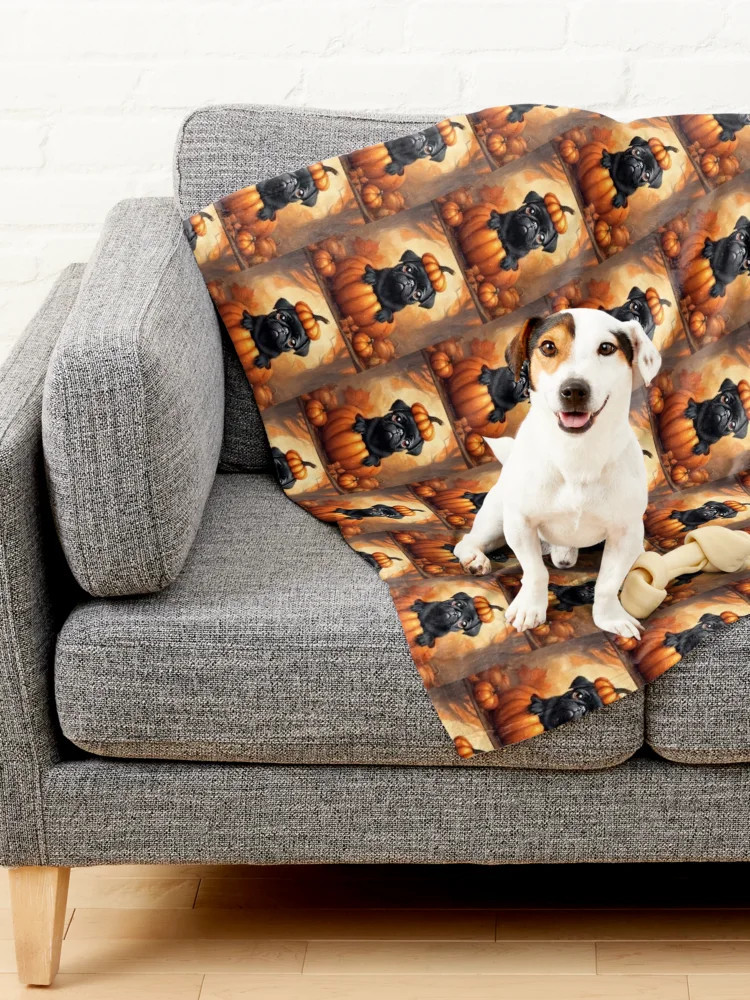 Black Fall Pug Pet Blanket | Redbubble (US)