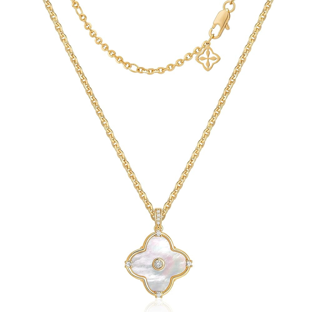 OSIANA Reversible Clover Necklace for Women 14K Gold Plated Natural Stone Four Leaf Pendant Neckl... | Amazon (US)
