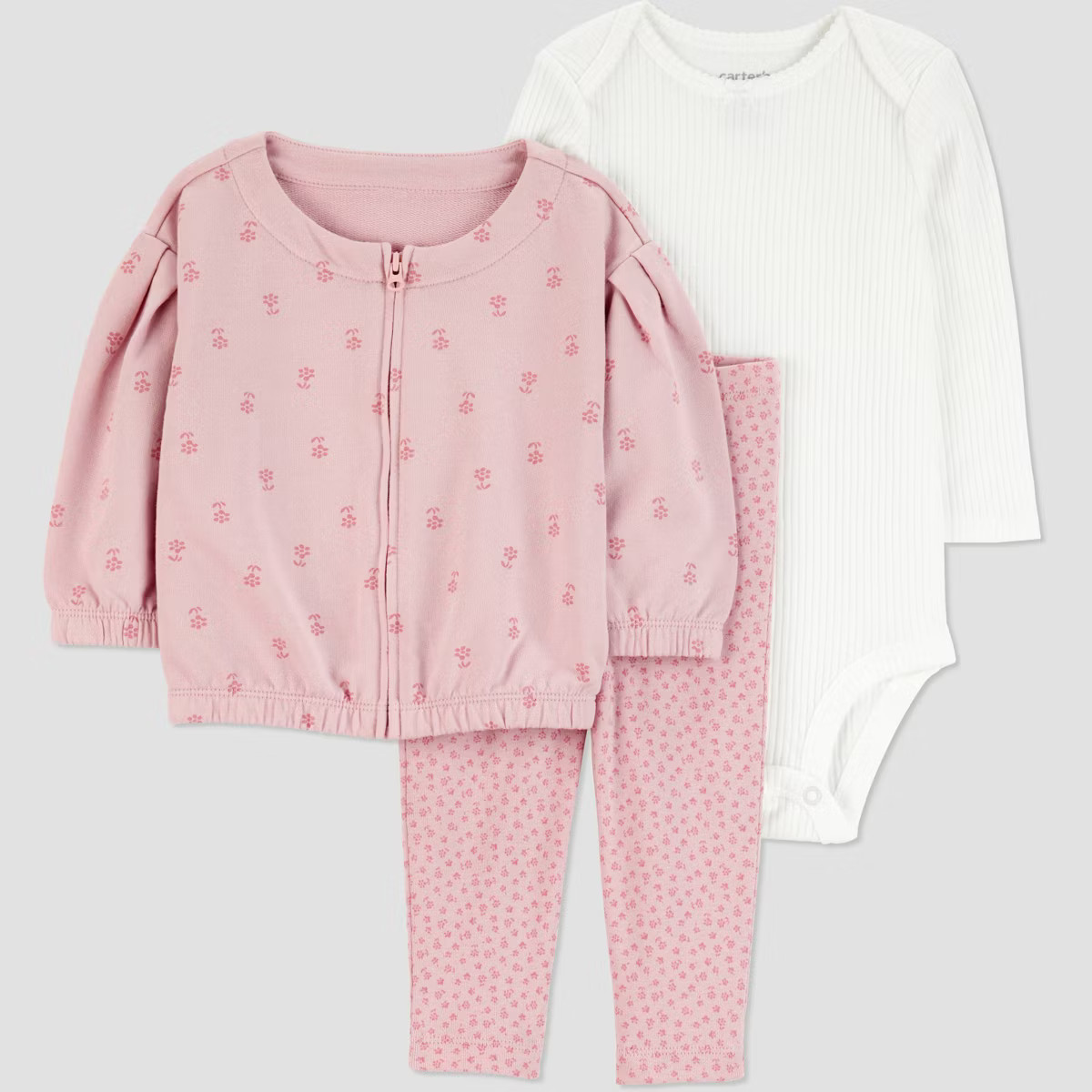 Carter's Just One You® Baby Girls' 3pc Floral Zip-Up Sweatshirt with Bodysuit and Leggings Set -... | Target