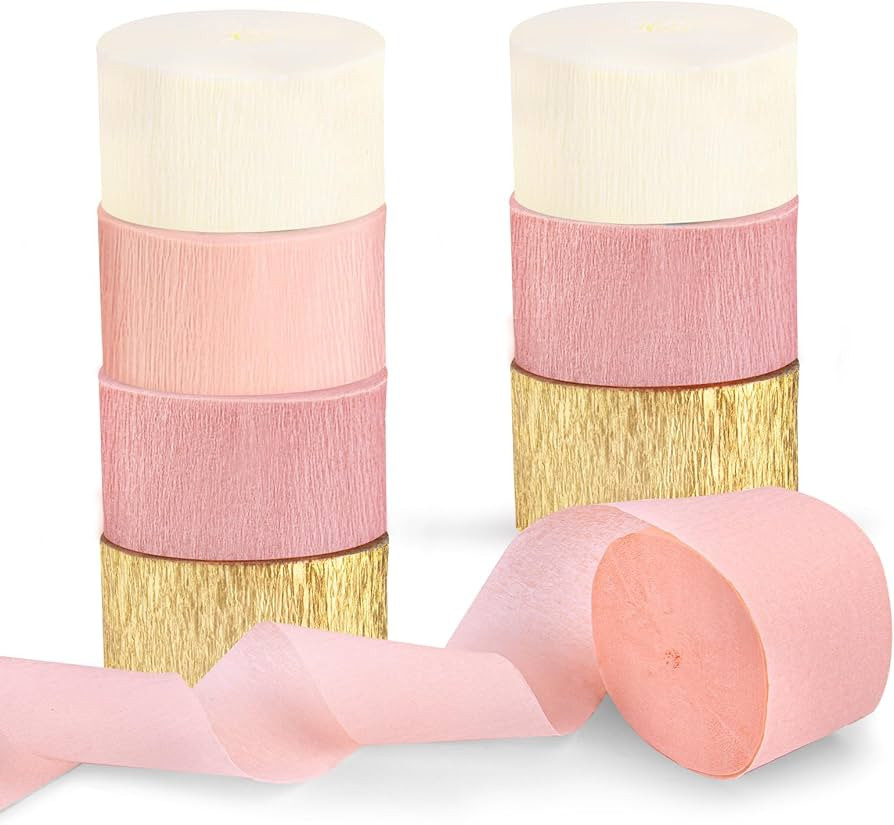 Riqiaqia Streamers Party Decorations,8 Rolls Pink Gold Crepe Paper Streamers for Wedding, Birthda... | Amazon (US)