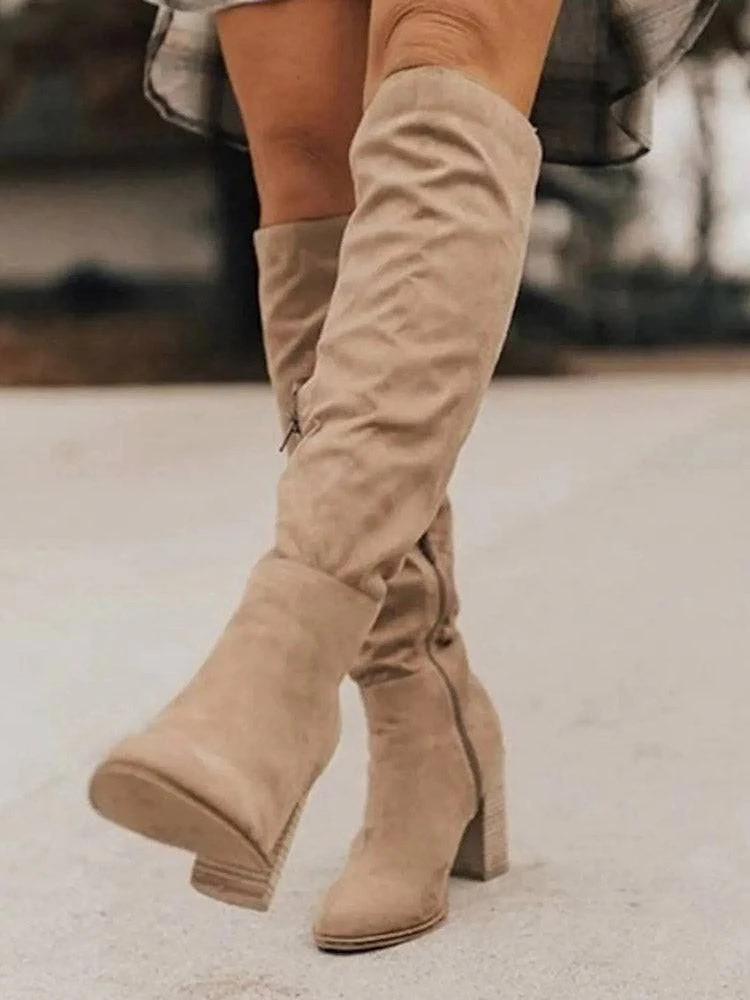 Faux Suede Chunky Heel Boots | ECHOINE