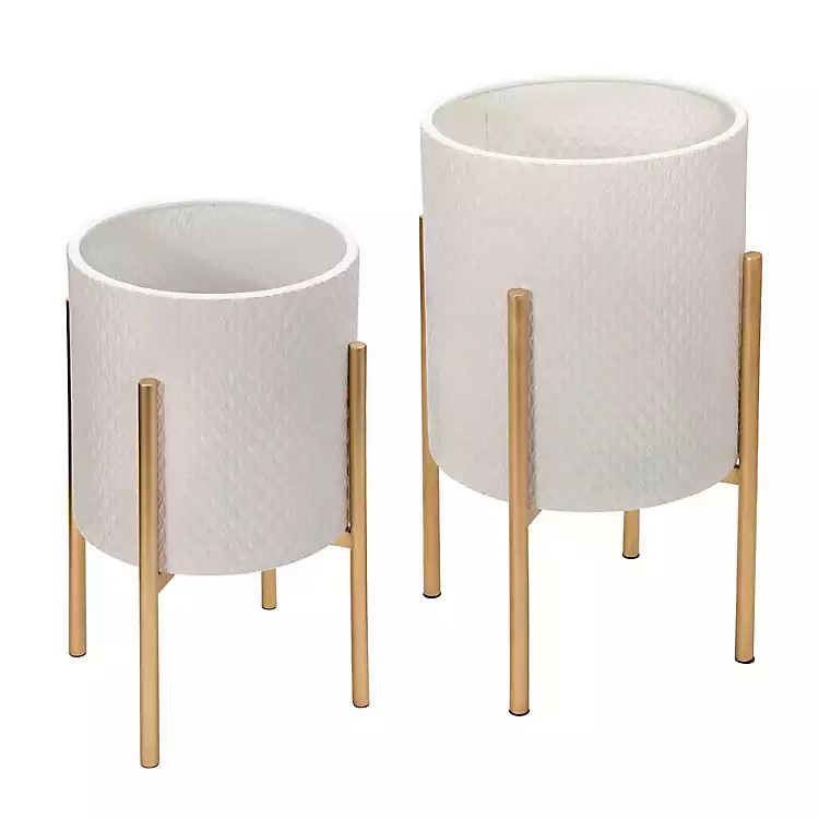 White Honeycomb Gold Base Planters, Set of 2 | Kirkland's Home