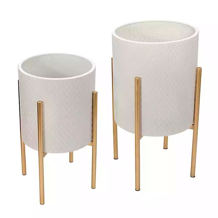 White Honeycomb Gold Base Planters, Set of 2 | Kirkland's Home