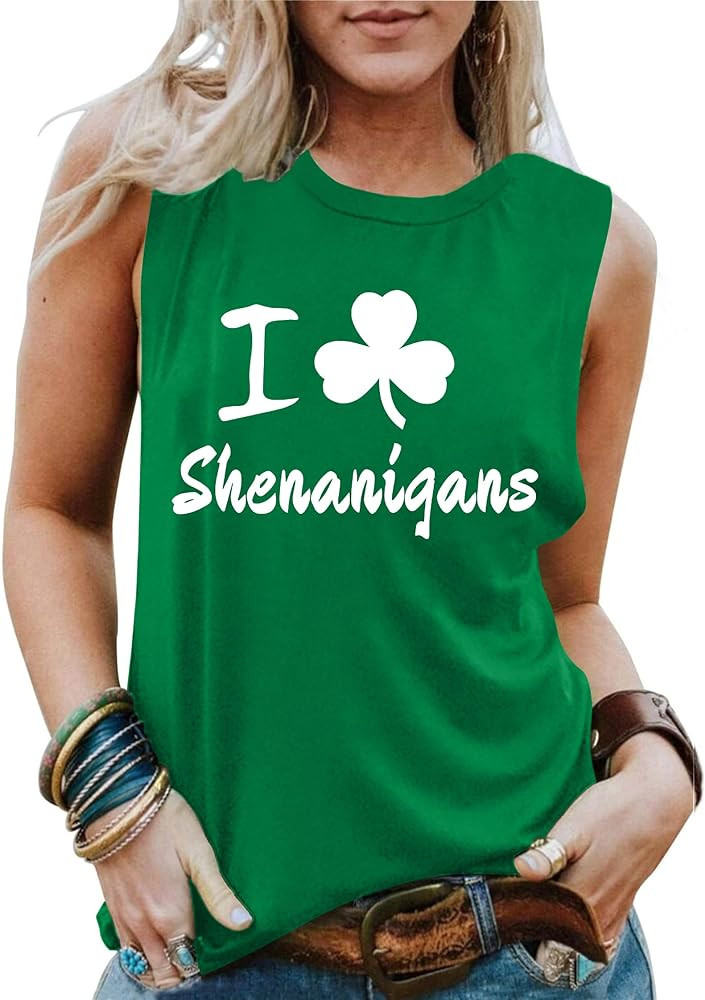 St Patricks Day Shirt Women Shamrock Heart Tank Tops Casual Lucky Clover Sleeveless Shirts | Amazon (US)