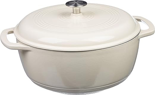 Amazon Basics Enameled Cast Iron Covered Dutch Oven, 6-Quart, White | Amazon (US)