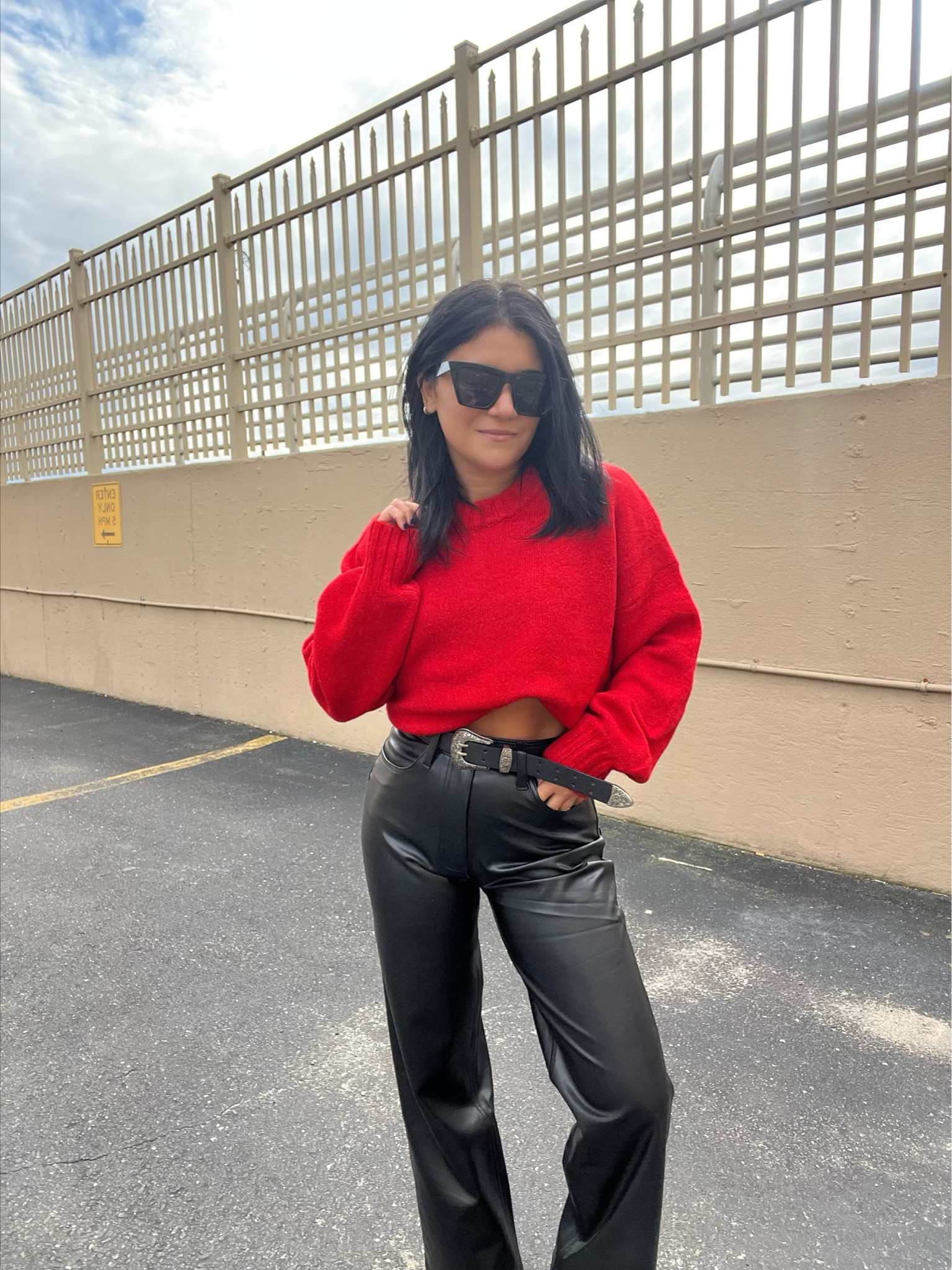 Wide leg vegan leather trousers & $15 belt! Perfect holiday outfit idea! 

#LTKfindsunder50 #LTKSeasonal #LTKHoliday