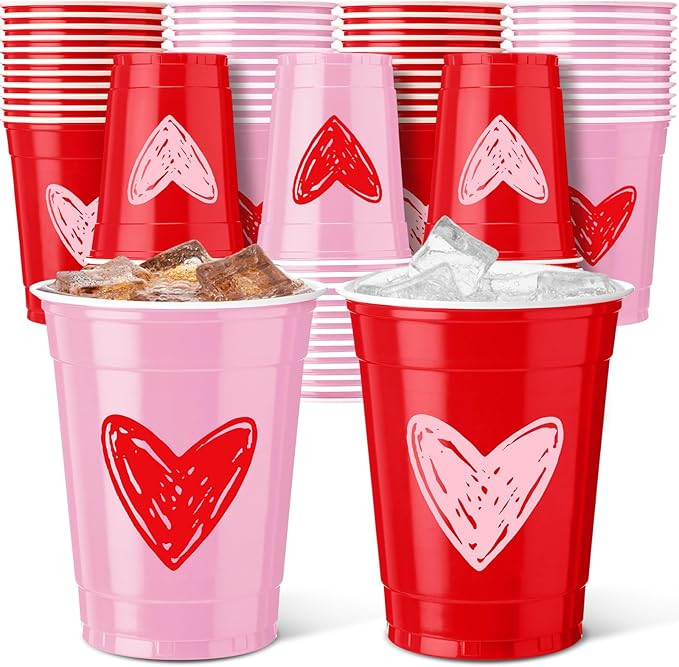Vesici 100 Pcs 12 oz Vanlentine's Day Disposable Plastic Cups Pink Red Drinking Cups Vanlentine's... | Amazon (US)