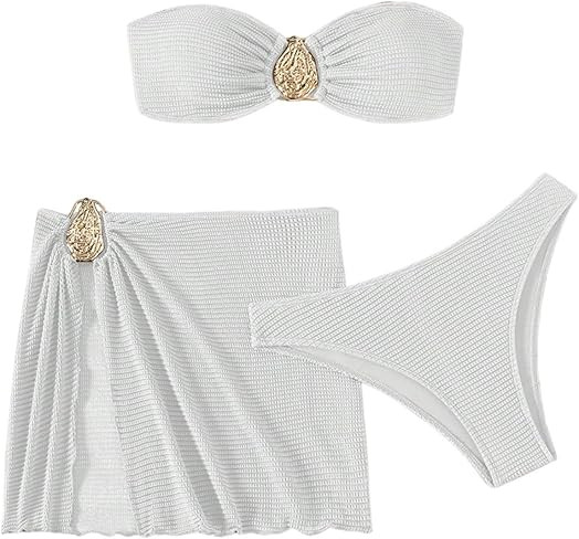 GORGLITTER Women's Strapless Bandeau Swimsuits High Waisted Cheeky Metal Bikini Sets with Bathing... | Amazon (US)