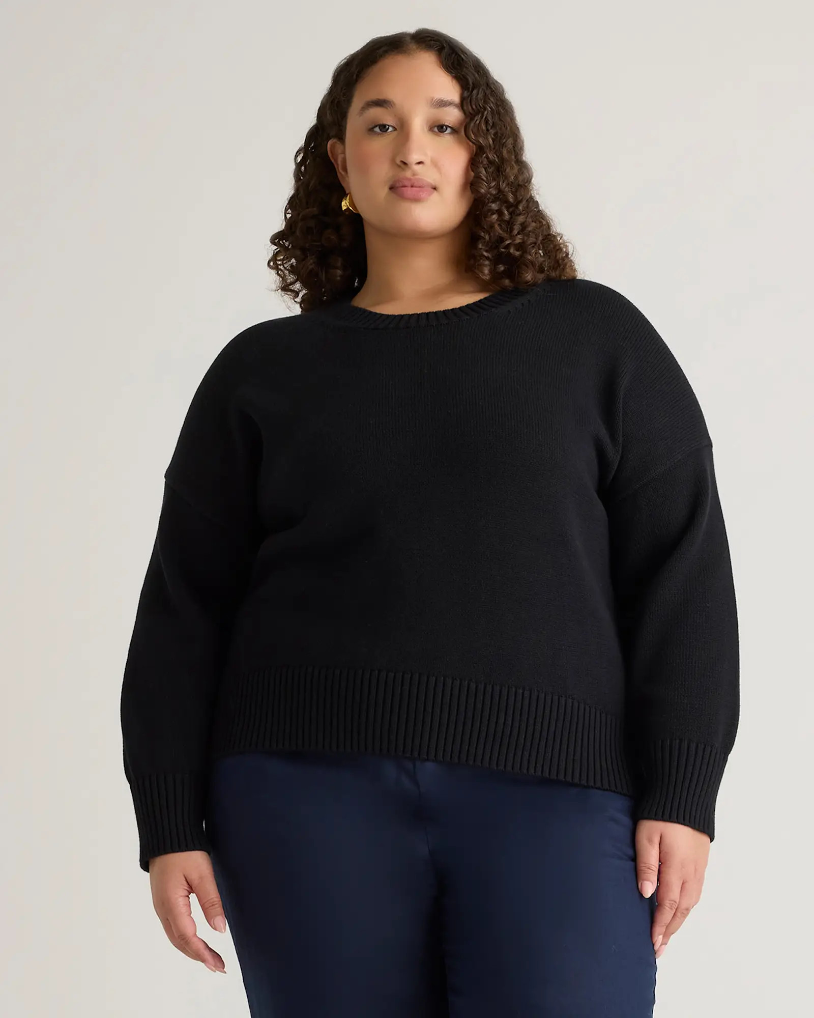 100% Organic Cotton Boyfriend Crew Sweater in Black | Quince