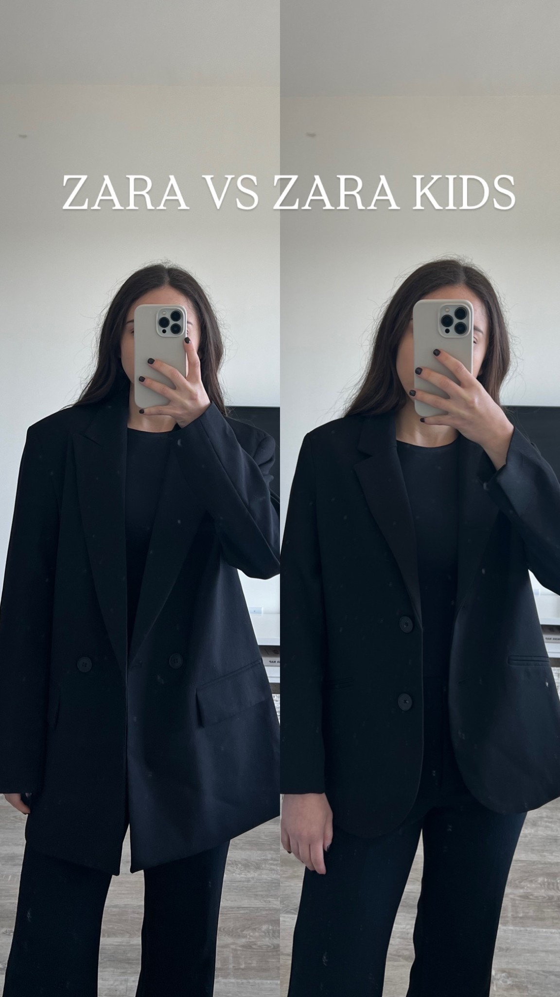Zara vs Zara Kids black blazer! The kids version fits me much better. The sleeves are the perfect length, and it’s not completely swallowing me. This is the perfect petite-friendly blazer. 

I’m wearing a size 11-12, but 12-13 could have worked for me too 🖤

#LTKpetite #LTKcanada
