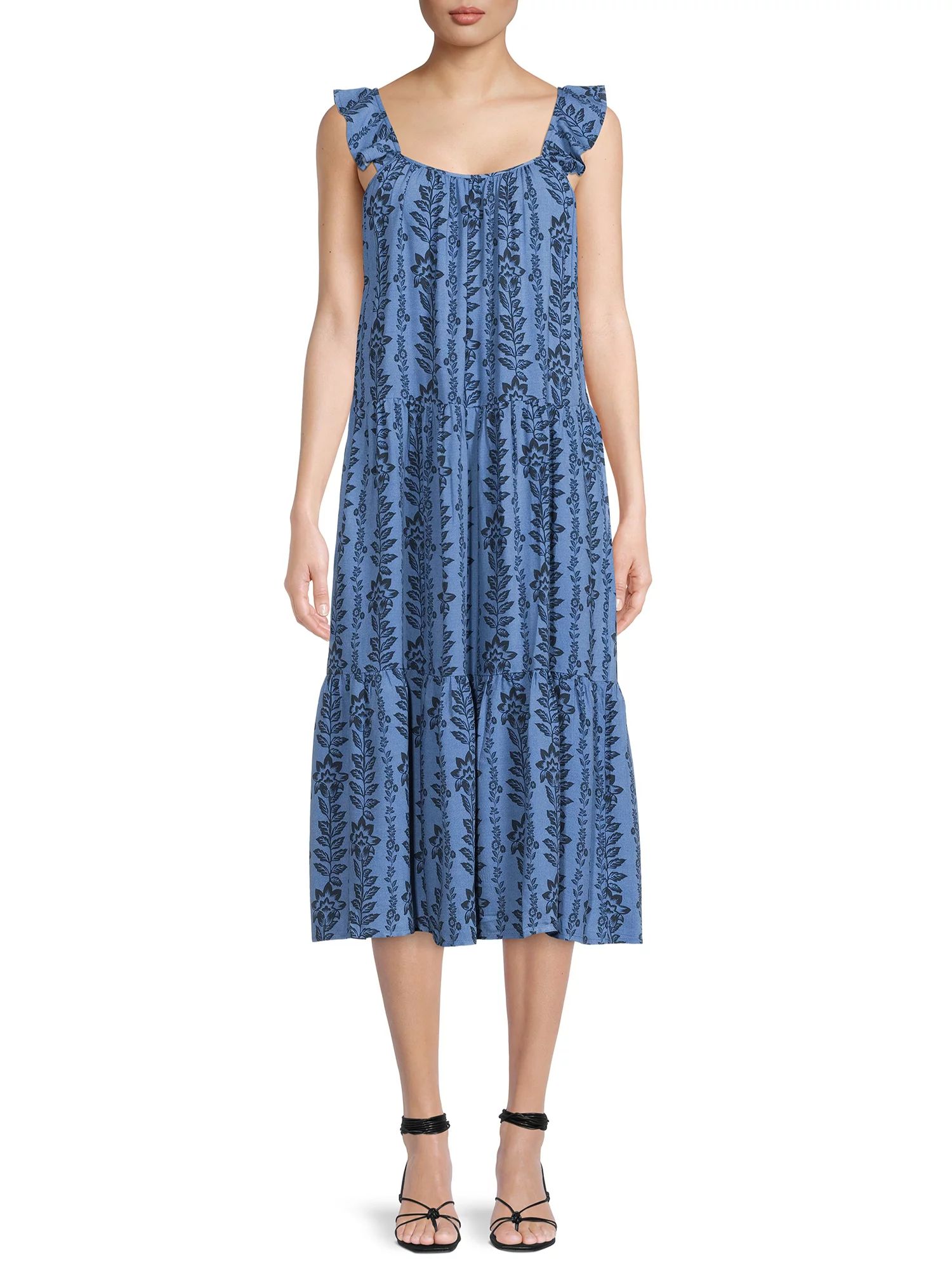 Time and Tru Short Sleeve Tiered Knit Dress for women with Pockets - Walmart.com | Walmart (US)