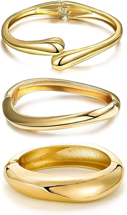 Gold Bangle Bracelets for Women Teens Trendy Chunky Adjustable Twist Cuff Bracelet Jewelry Gifts | Amazon (US)