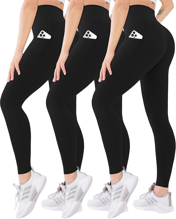 Blisset 3 Pack High Waisted Leggings for Women-Soft Athletic Tummy Control Pants for Running Yoga... | Amazon (US)