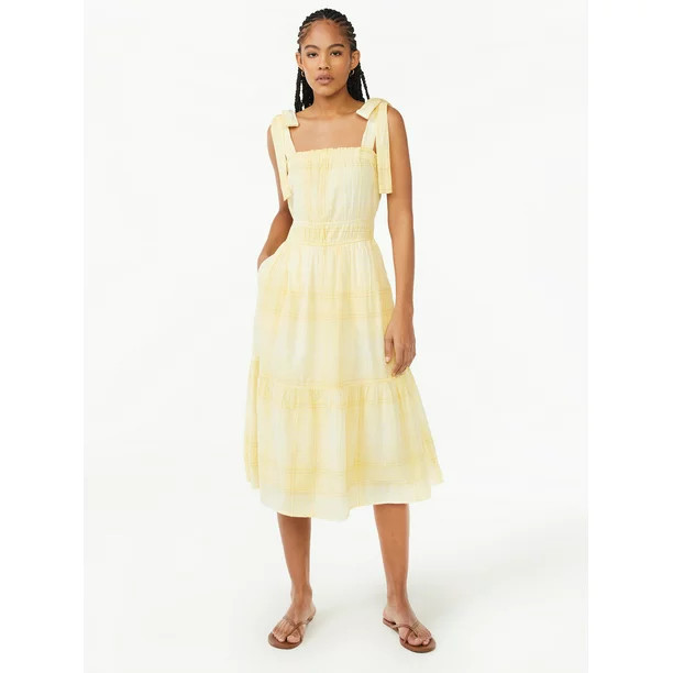Free Assembly Women's Midi Sundress with Tie Shoulder Straps | Walmart (US)