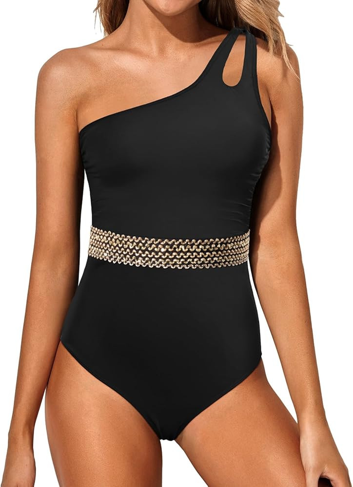 Holipick One Shoulder One Piece Swimsuit for Women Tummy Control Bathing Suits Modest Full Covera... | Amazon (US)