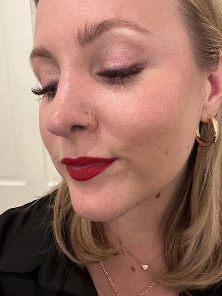 Faux nose ring and a red lip for a night out look. Fake nose ring to change up a look, and my favorite gold hoop earrings! 

#LTKGiftGuide #LTKbeauty #LTKMostLoved