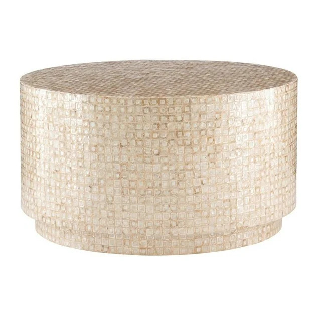 Linon Maui Round Coffee/Accent Table in Gold/Ivory Capiz Shell Mosaic Finish - Walmart.com | Walmart (US)